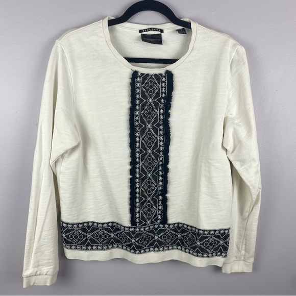 SCOTCH & Soda White Black Embroidered Sheer Detail Sweater Small - Picture 3 of 16